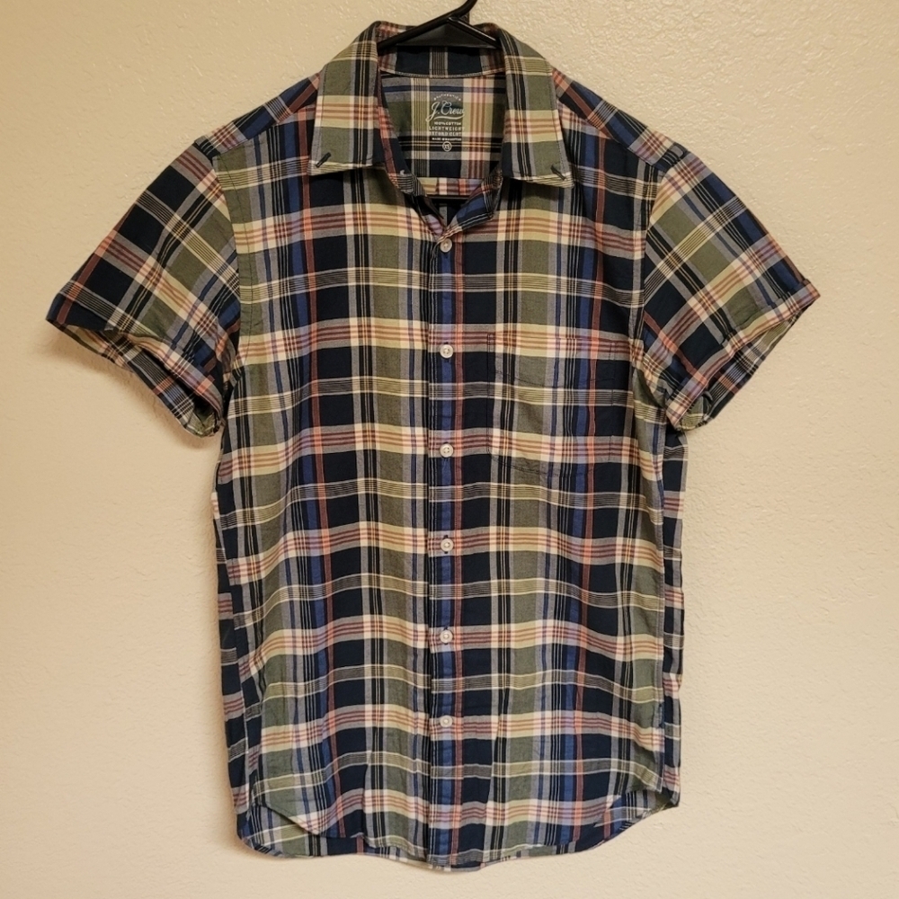 J Crew Plaid Lightweight Oxford Cloth Button up Shirt